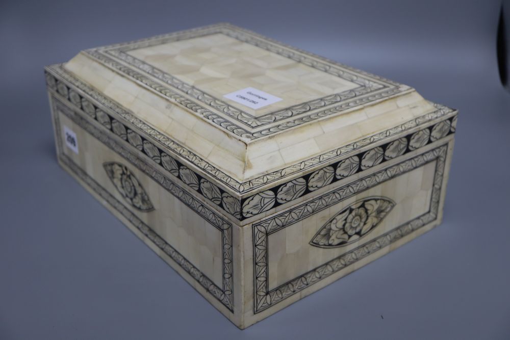 An Eastern bone veneered casket, length 33.5cm